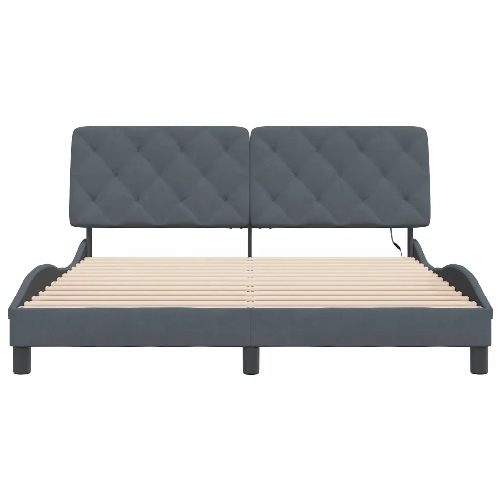 Letto matrimoniale | Letto per adulti | Giroletto con LED senza Materasso Grigio Scuro 160x200 cm in Velluto - Image 6