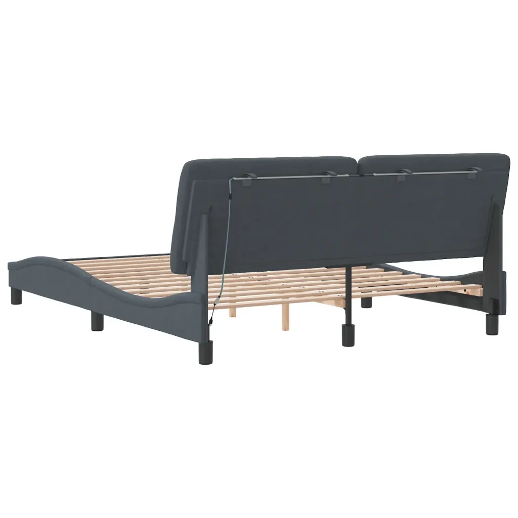 Letto matrimoniale | Letto per adulti | Giroletto con LED senza Materasso Grigio Scuro 160x200 cm in Velluto - Image 8