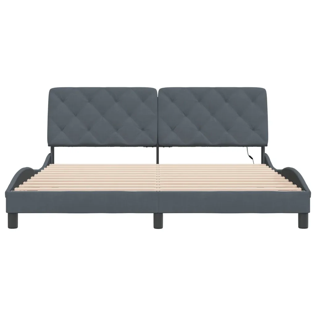 Letto matrimoniale | Letto per adulti | Giroletto con LED senza Materasso Grigio Scuro 180x200 cm in Velluto - Image 6