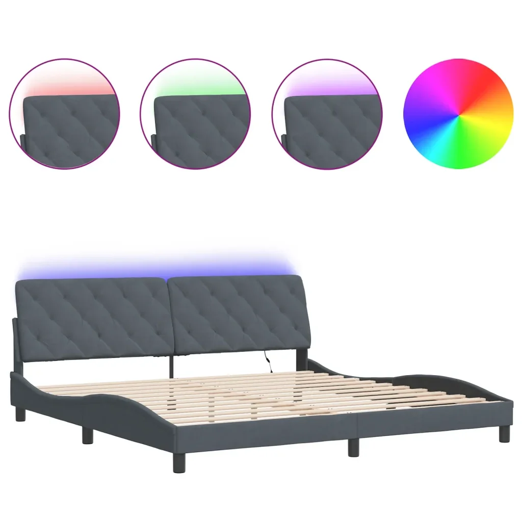 Letto matrimoniale | Letto per adulti | Giroletto con LED senza Materasso Grigio Scuro 200x200 cm in Velluto