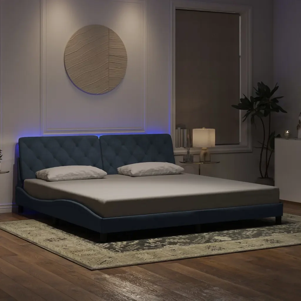 Letto matrimoniale | Letto per adulti | Giroletto con LED senza Materasso Grigio Scuro 200x200 cm in Velluto - Image 2