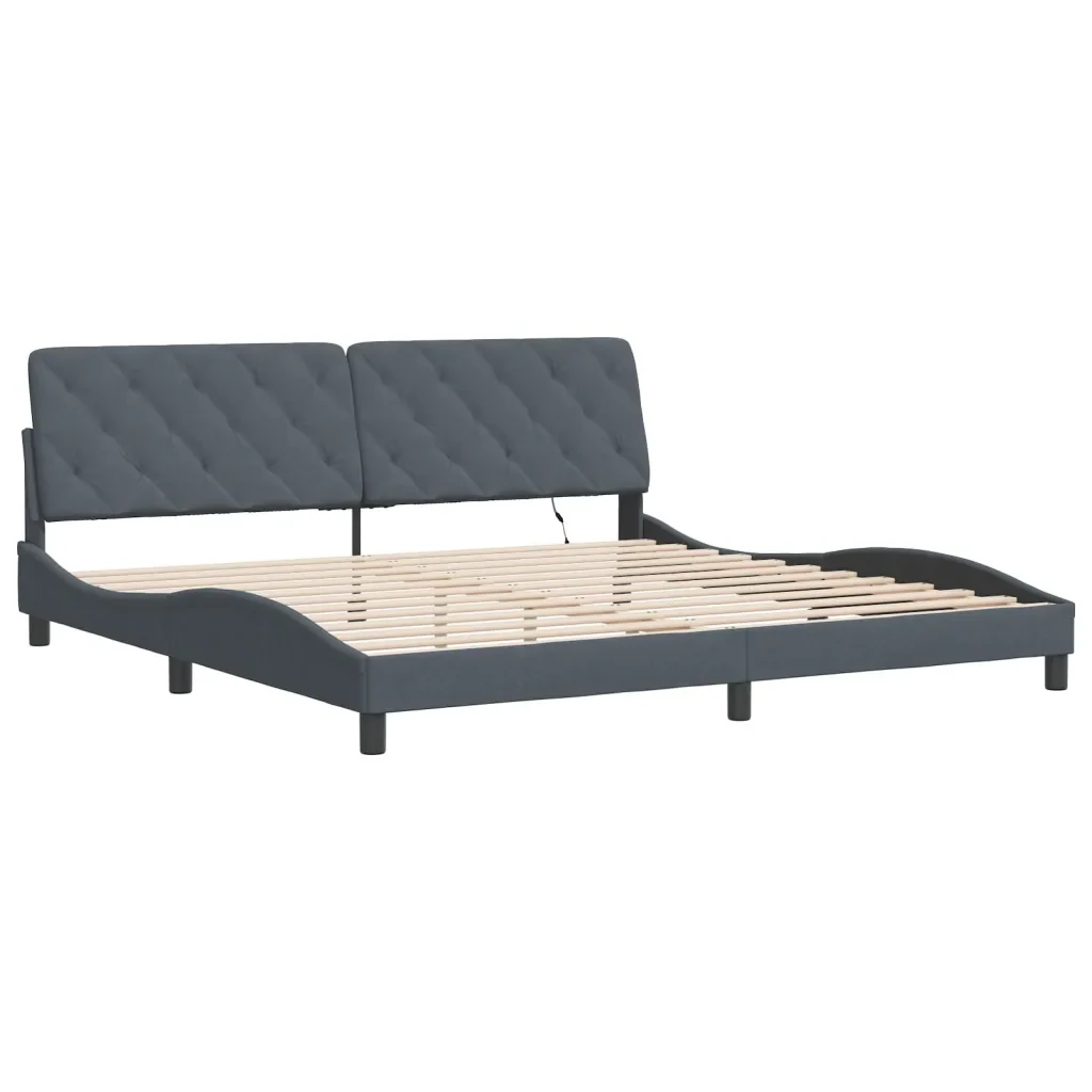 Letto matrimoniale | Letto per adulti | Giroletto con LED senza Materasso Grigio Scuro 200x200 cm in Velluto - Image 4