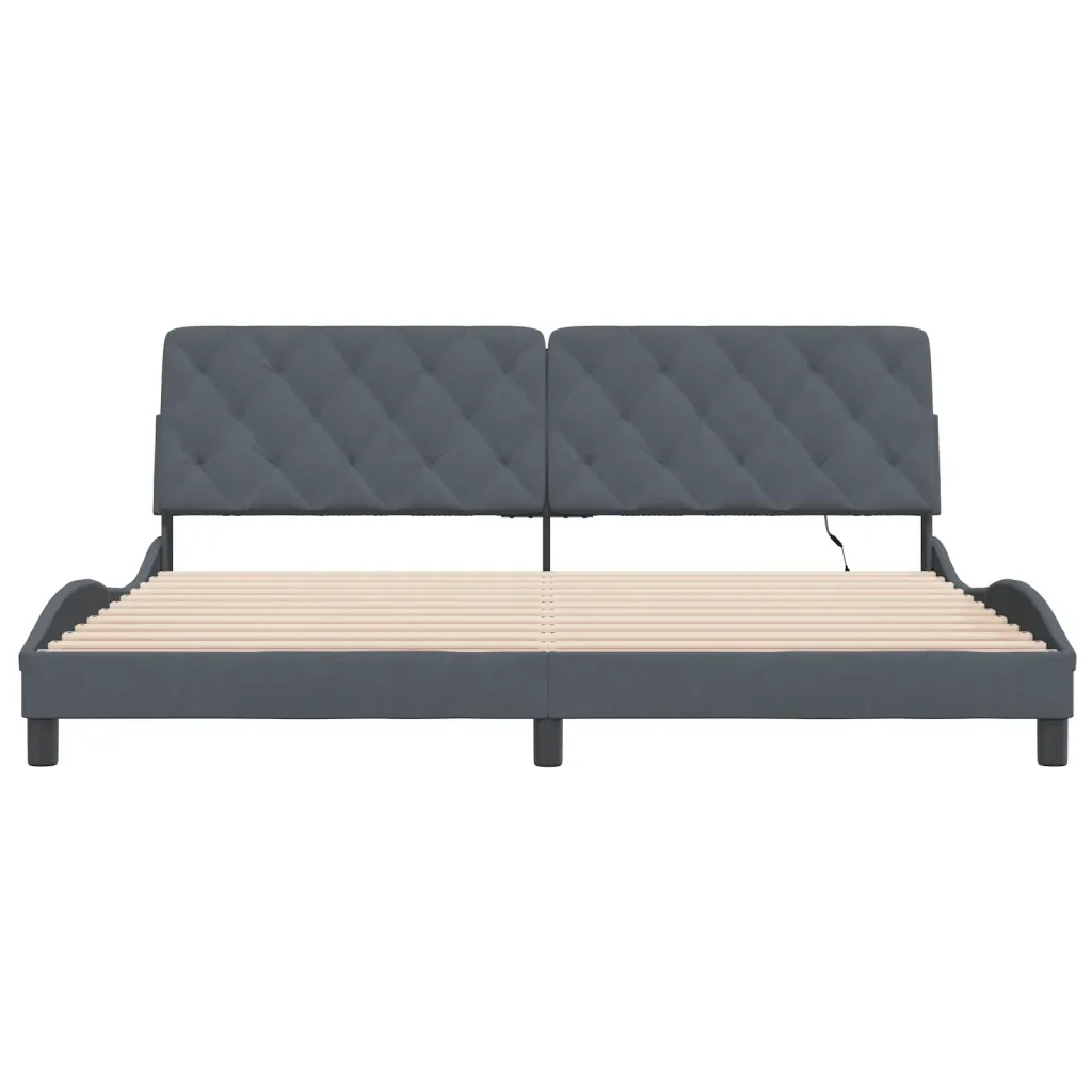 Letto matrimoniale | Letto per adulti | Giroletto con LED senza Materasso Grigio Scuro 200x200 cm in Velluto - Image 6