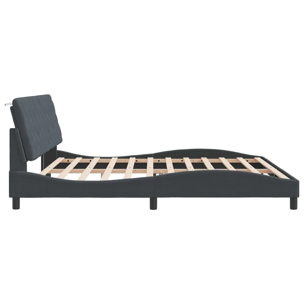 Letto matrimoniale | Letto per adulti | Giroletto con LED senza Materasso Grigio Scuro 200x200 cm in Velluto - Image 7