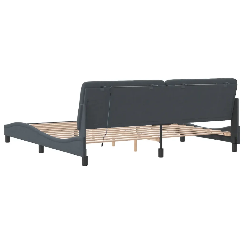 Letto matrimoniale | Letto per adulti | Giroletto con LED senza Materasso Grigio Scuro 200x200 cm in Velluto - Image 8