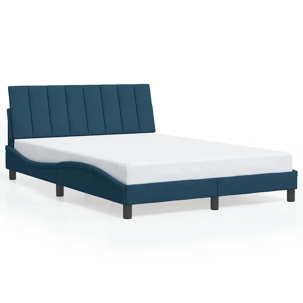 Letto matrimoniale | Letto per adulti | Giroletto con LED senza Materasso Hanko Blu 120x200 cm in Velluto - Image 5