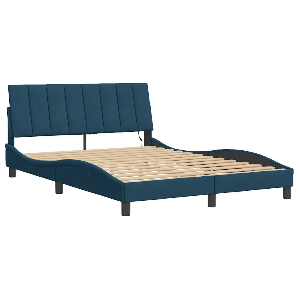 Letto matrimoniale | Letto per adulti | Giroletto con LED senza Materasso Hanko Blu 140x190 cm in Velluto - Image 4