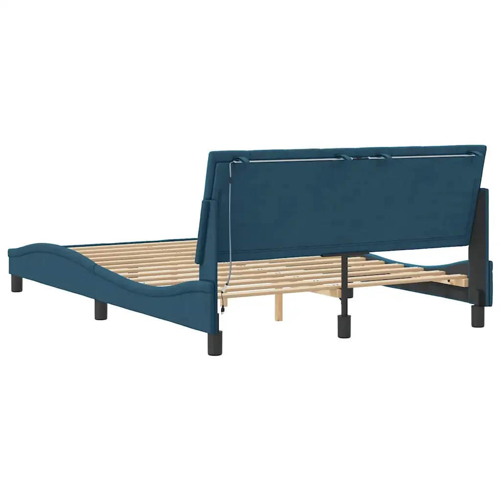 Letto matrimoniale | Letto per adulti | Giroletto con LED senza Materasso Hanko Blu 140x190 cm in Velluto - Image 9