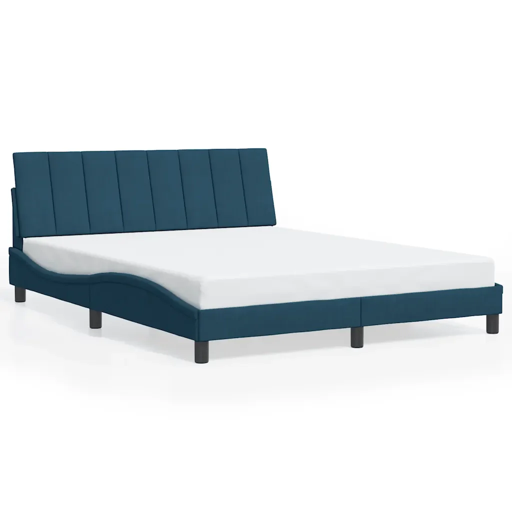 Letto matrimoniale | Letto per adulti | Giroletto con LED senza Materasso Hanko Blu 160x200 cm in Velluto - Image 5