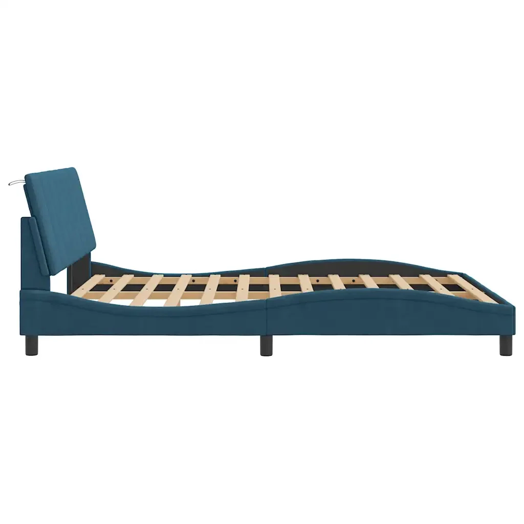 Letto matrimoniale | Letto per adulti | Giroletto con LED senza Materasso Hanko Blu 160x200 cm in Velluto - Image 8