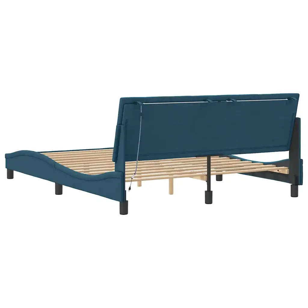 Letto matrimoniale | Letto per adulti | Giroletto con LED senza Materasso Hanko Blu 160x200 cm in Velluto - Image 9