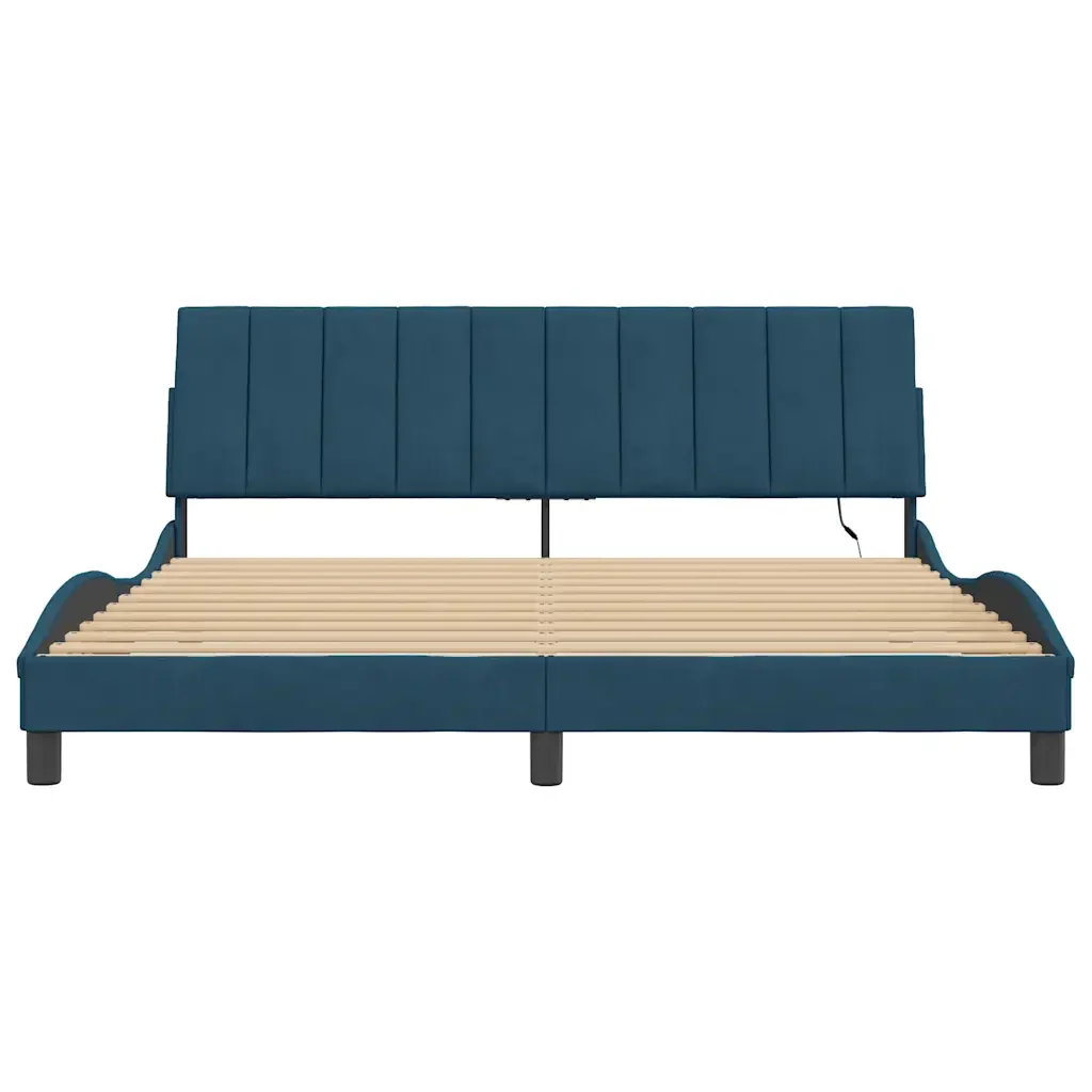 Letto matrimoniale | Letto per adulti | Giroletto con LED senza Materasso Hanko Blu 180x200 cm in Velluto - Image 6