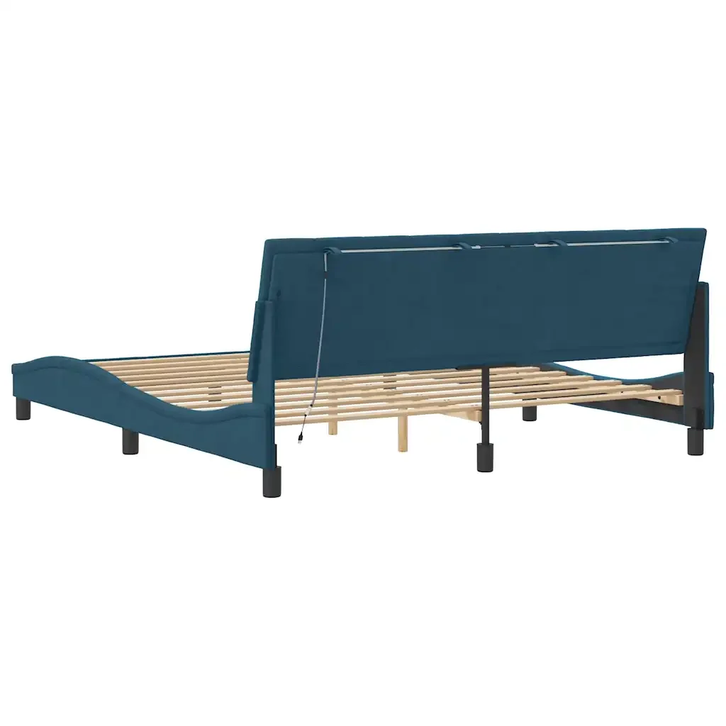 Letto matrimoniale | Letto per adulti | Giroletto con LED senza Materasso Hanko Blu 180x200 cm in Velluto - Image 9