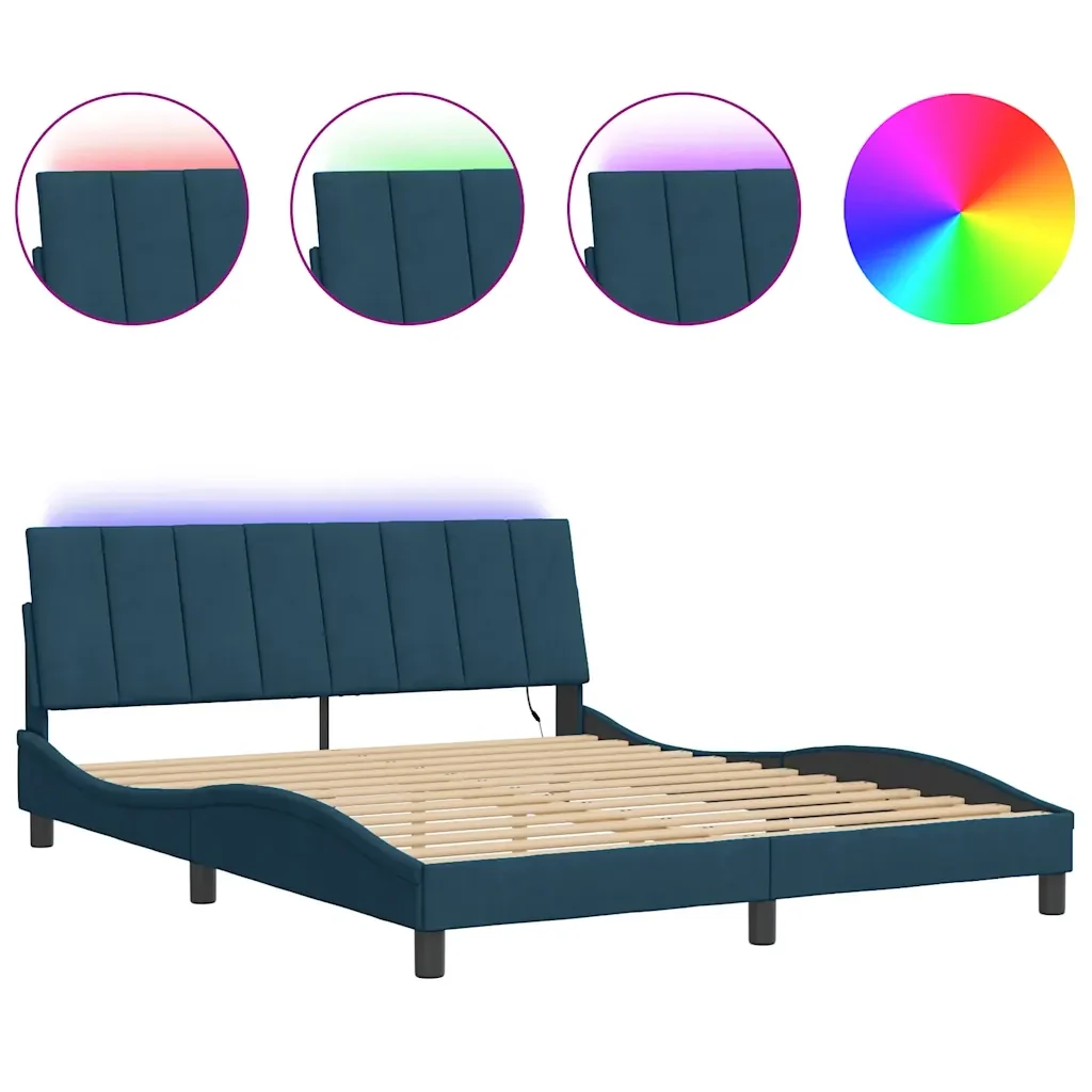 Letto matrimoniale | Letto per adulti | Giroletto con LED senza Materasso Hanko Blu 200x200 cm in Velluto