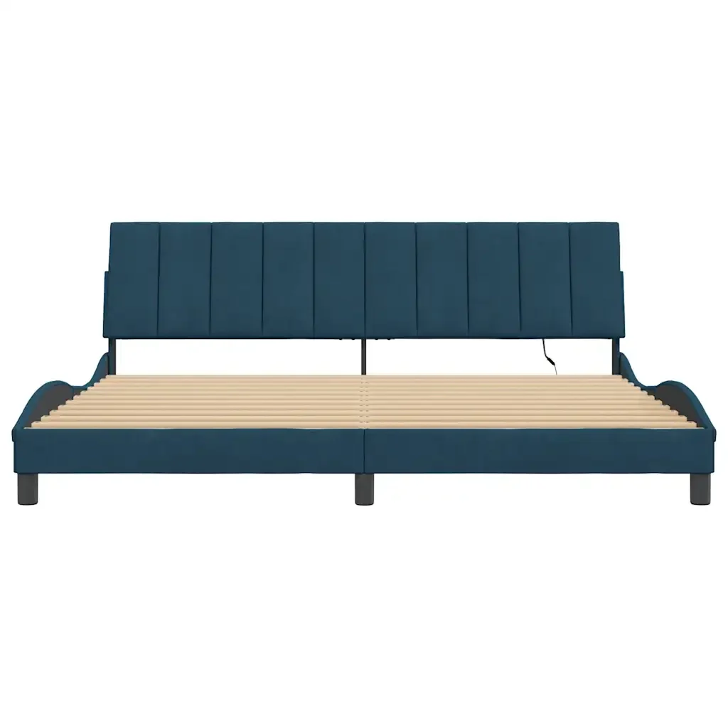 Letto matrimoniale | Letto per adulti | Giroletto con LED senza Materasso Hanko Blu 200x200 cm in Velluto - Image 6