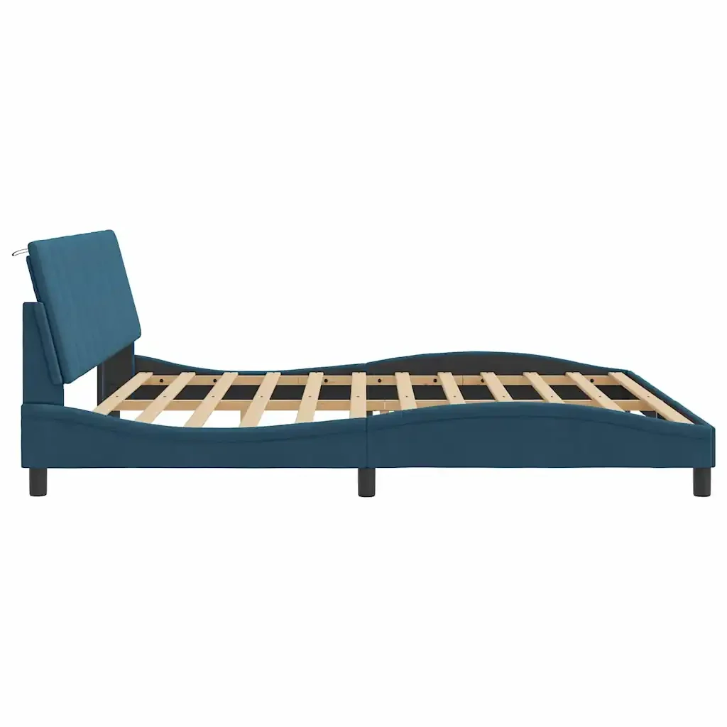 Letto matrimoniale | Letto per adulti | Giroletto con LED senza Materasso Hanko Blu 200x200 cm in Velluto - Image 8