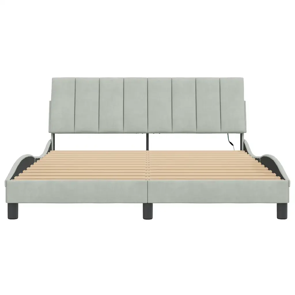 Letto matrimoniale | Letto per adulti | Giroletto con LED senza Materasso Hanko Grigio Chiaro 160x200 cm in Velluto - Image 6