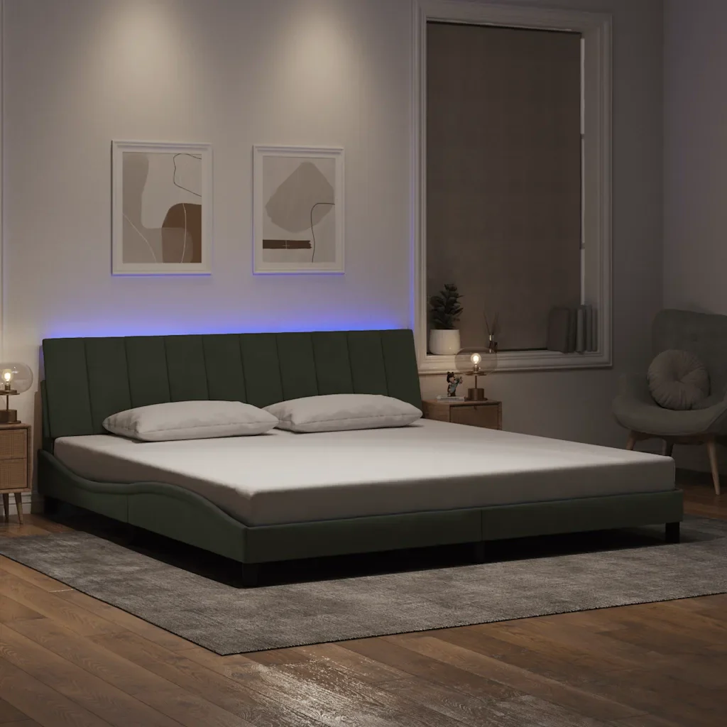 Letto matrimoniale | Letto per adulti | Giroletto con LED senza Materasso Hanko Grigio Chiaro 200x200 cm in Velluto - Image 2