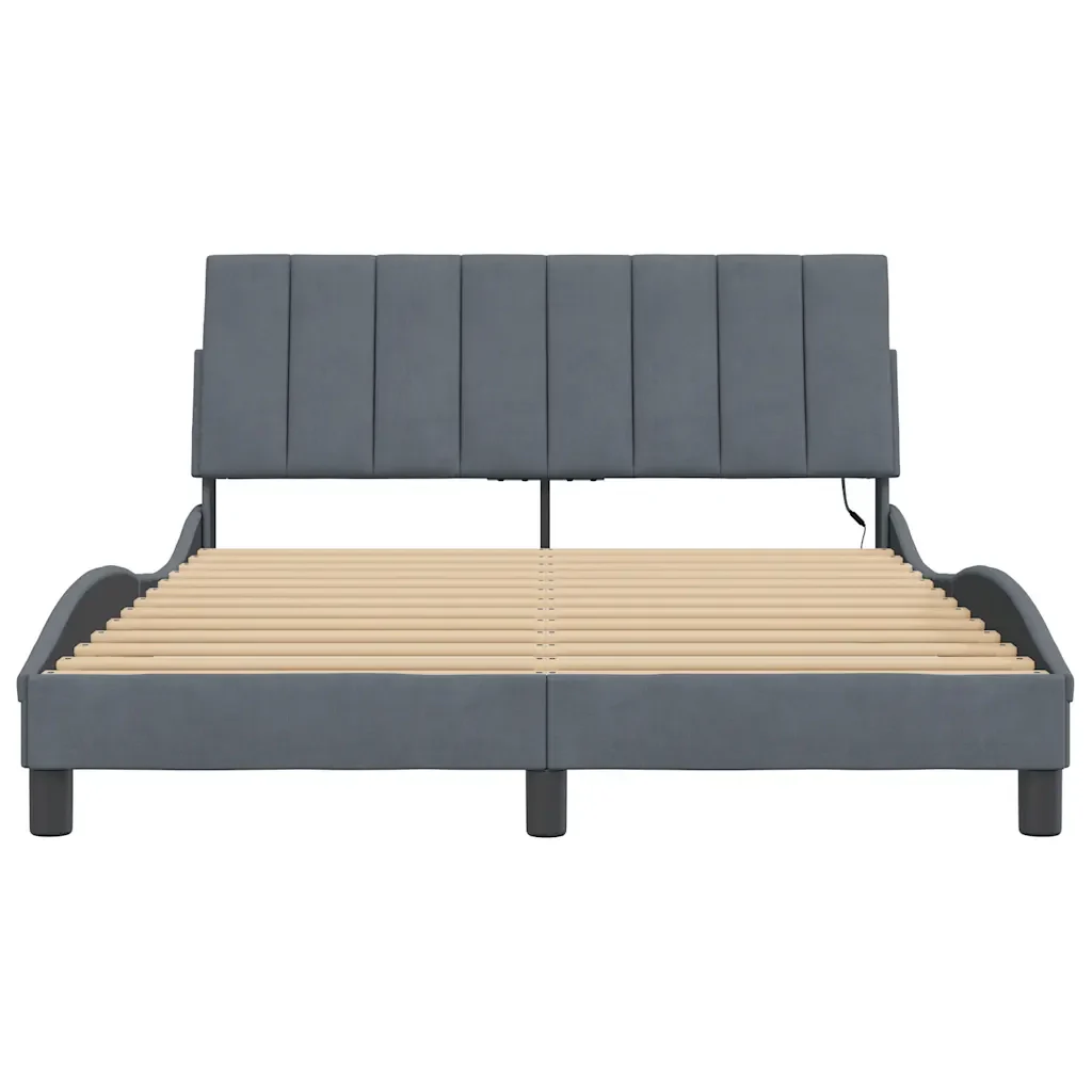 Letto matrimoniale | Letto per adulti | Giroletto con LED senza Materasso Hanko Grigio Scuro 140x190 cm in Velluto - Image 6
