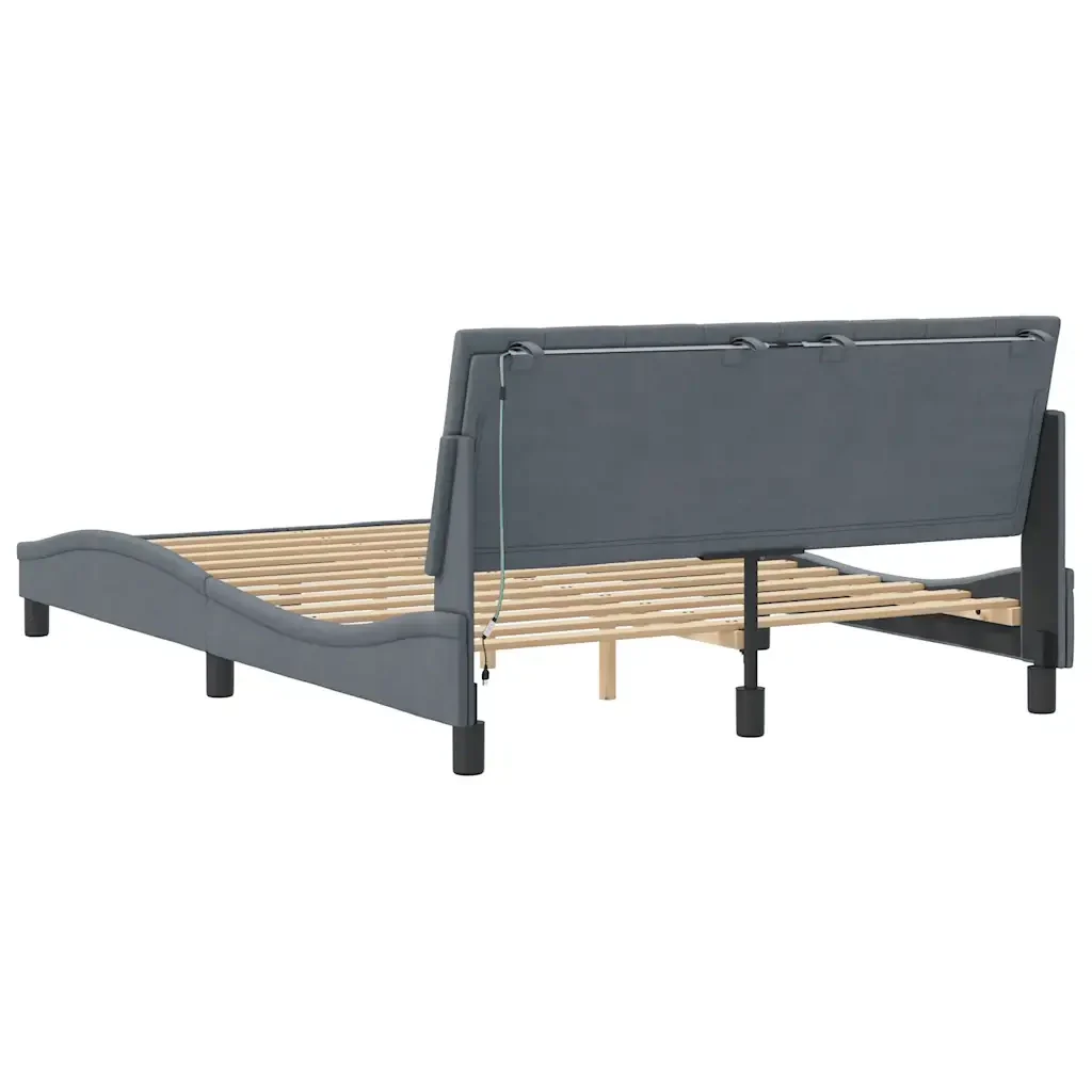 Letto matrimoniale | Letto per adulti | Giroletto con LED senza Materasso Hanko Grigio Scuro 140x190 cm in Velluto - Image 8