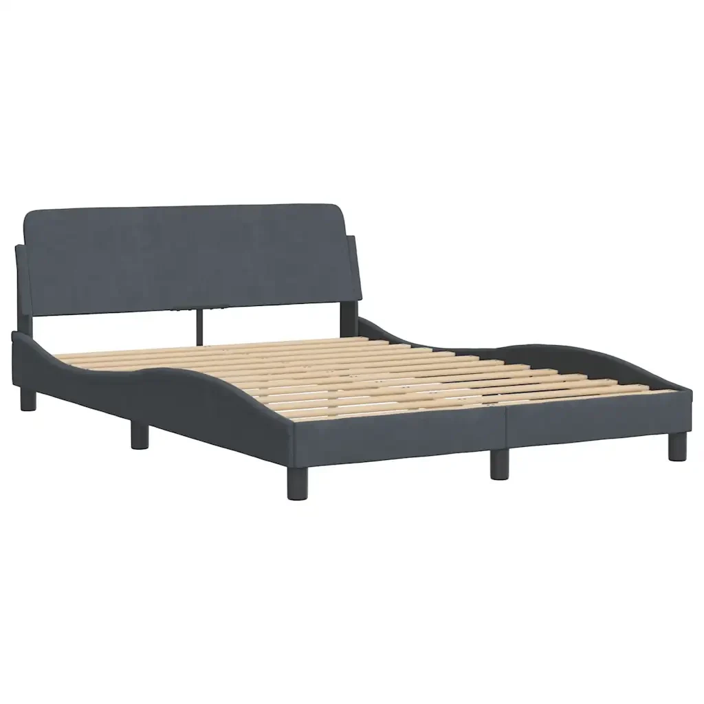 Letto matrimoniale | Letto per adulti | Giroletto con LED senza Materasso Hanko Grigio Scuro 140x190 cm in Velluto - Image 9