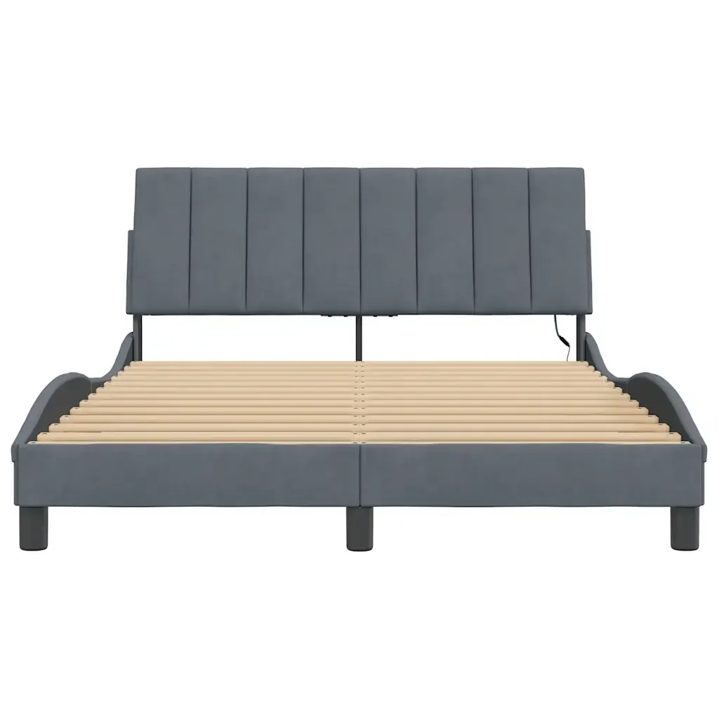 Letto matrimoniale | Letto per adulti | Giroletto con LED senza Materasso Hanko Grigio Scuro 140x200 cm in Velluto - Image 6