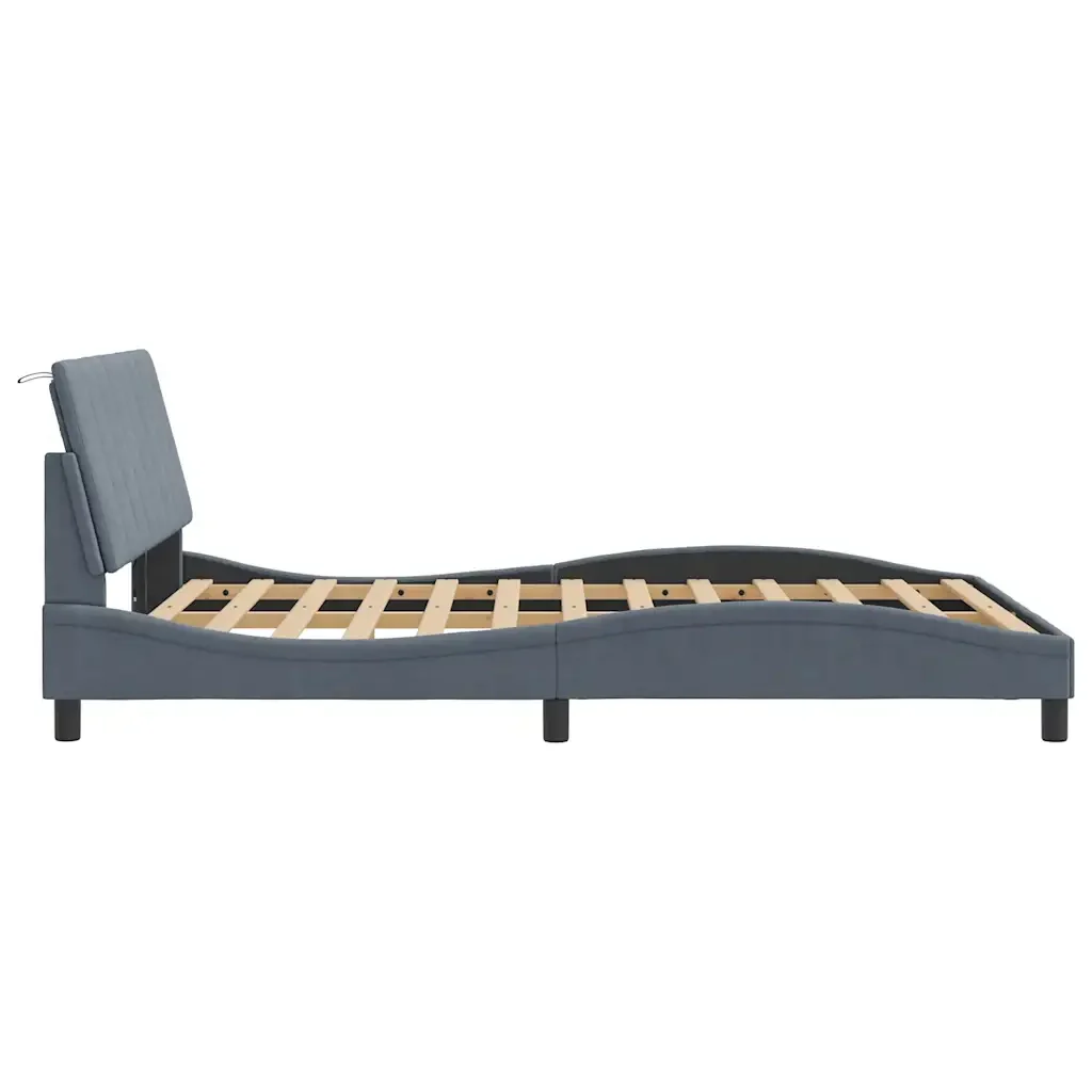 Letto matrimoniale | Letto per adulti | Giroletto con LED senza Materasso Hanko Grigio Scuro 140x200 cm in Velluto - Image 7
