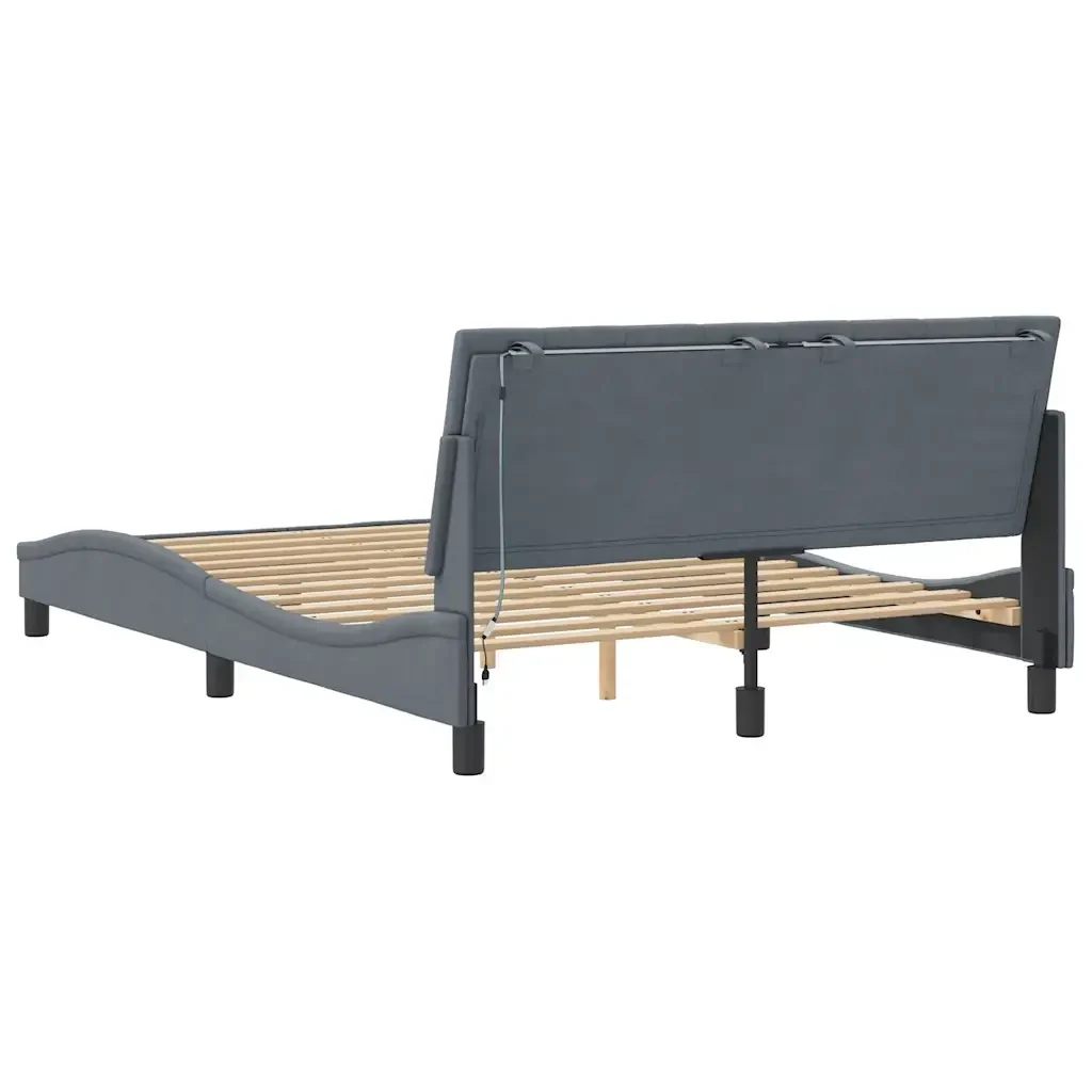 Letto matrimoniale | Letto per adulti | Giroletto con LED senza Materasso Hanko Grigio Scuro 140x200 cm in Velluto - Image 8
