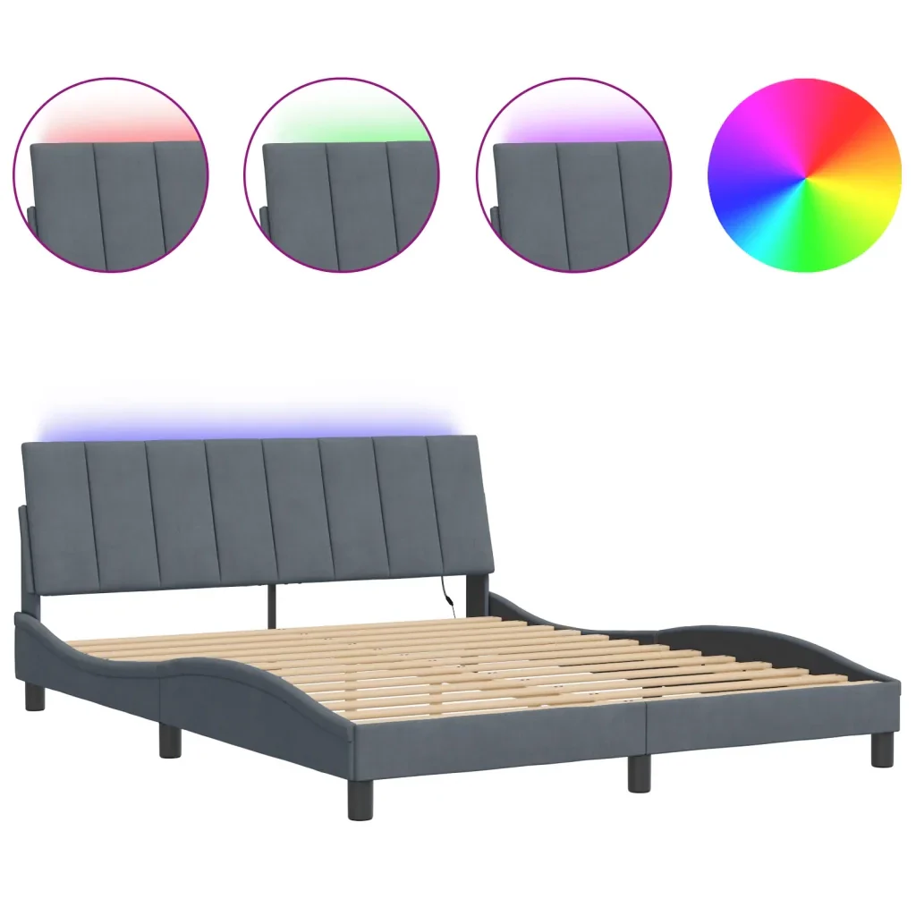 Letto matrimoniale | Letto per adulti | Giroletto con LED senza Materasso Hanko Grigio Scuro 160x200 cm in Velluto