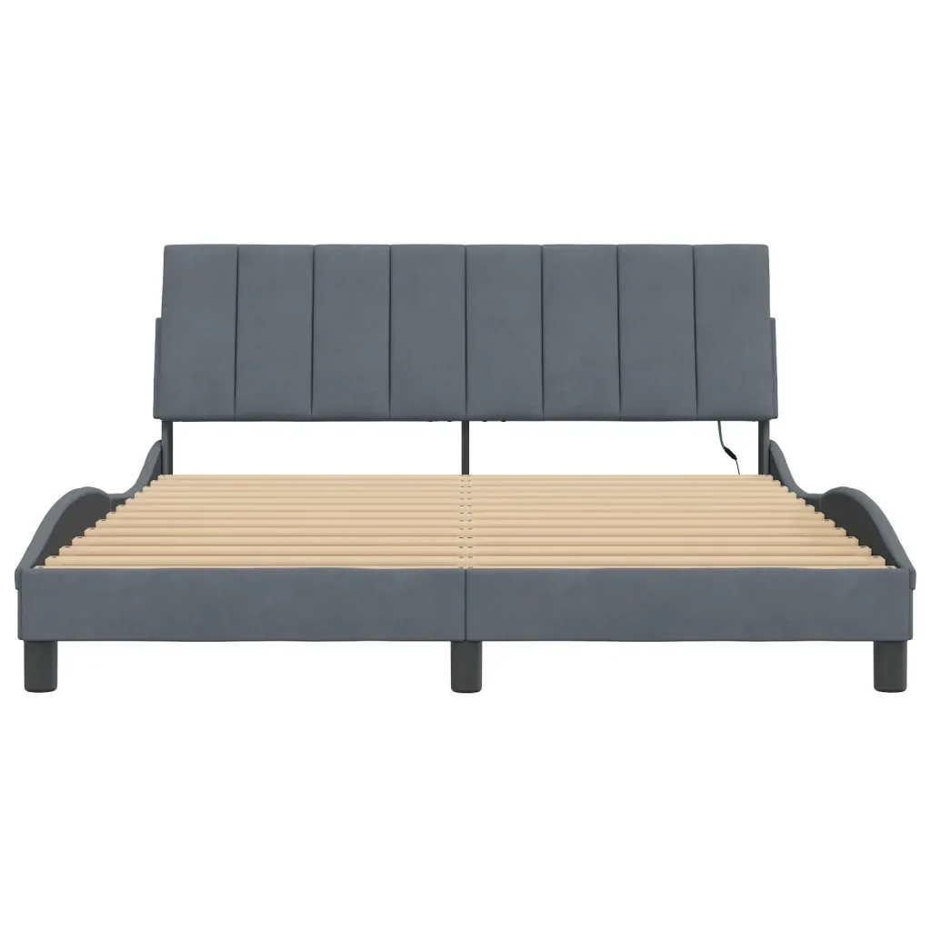 Letto matrimoniale | Letto per adulti | Giroletto con LED senza Materasso Hanko Grigio Scuro 160x200 cm in Velluto - Image 6