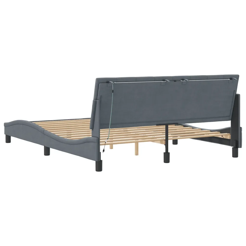 Letto matrimoniale | Letto per adulti | Giroletto con LED senza Materasso Hanko Grigio Scuro 160x200 cm in Velluto - Image 8