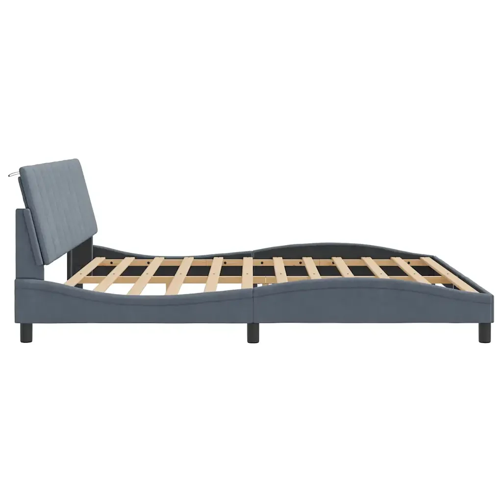 Letto matrimoniale | Letto per adulti | Giroletto con LED senza Materasso Hanko Grigio Scuro 200x200 cm in Velluto - Image 7