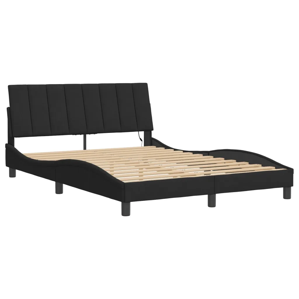 Letto matrimoniale | Letto per adulti | Giroletto con LED senza Materasso Hanko Nero 140x200 cm in Velluto - Image 4