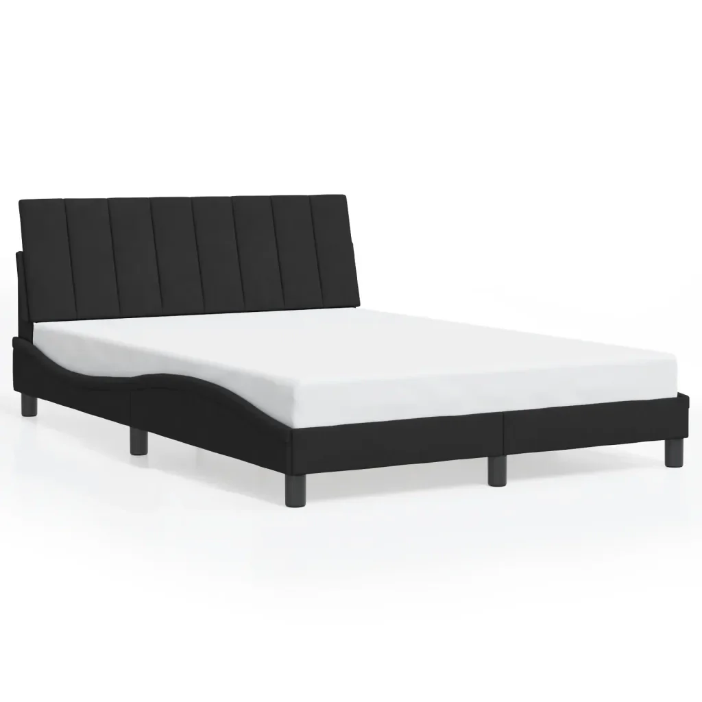 Letto matrimoniale | Letto per adulti | Giroletto con LED senza Materasso Hanko Nero 140x200 cm in Velluto - Image 5