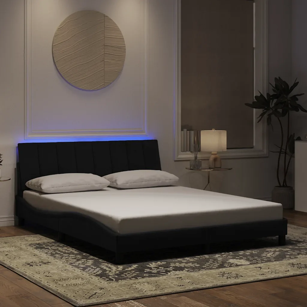 Letto matrimoniale | Letto per adulti | Giroletto con LED senza Materasso Hanko Nero 160x200 cm in Velluto - Image 2
