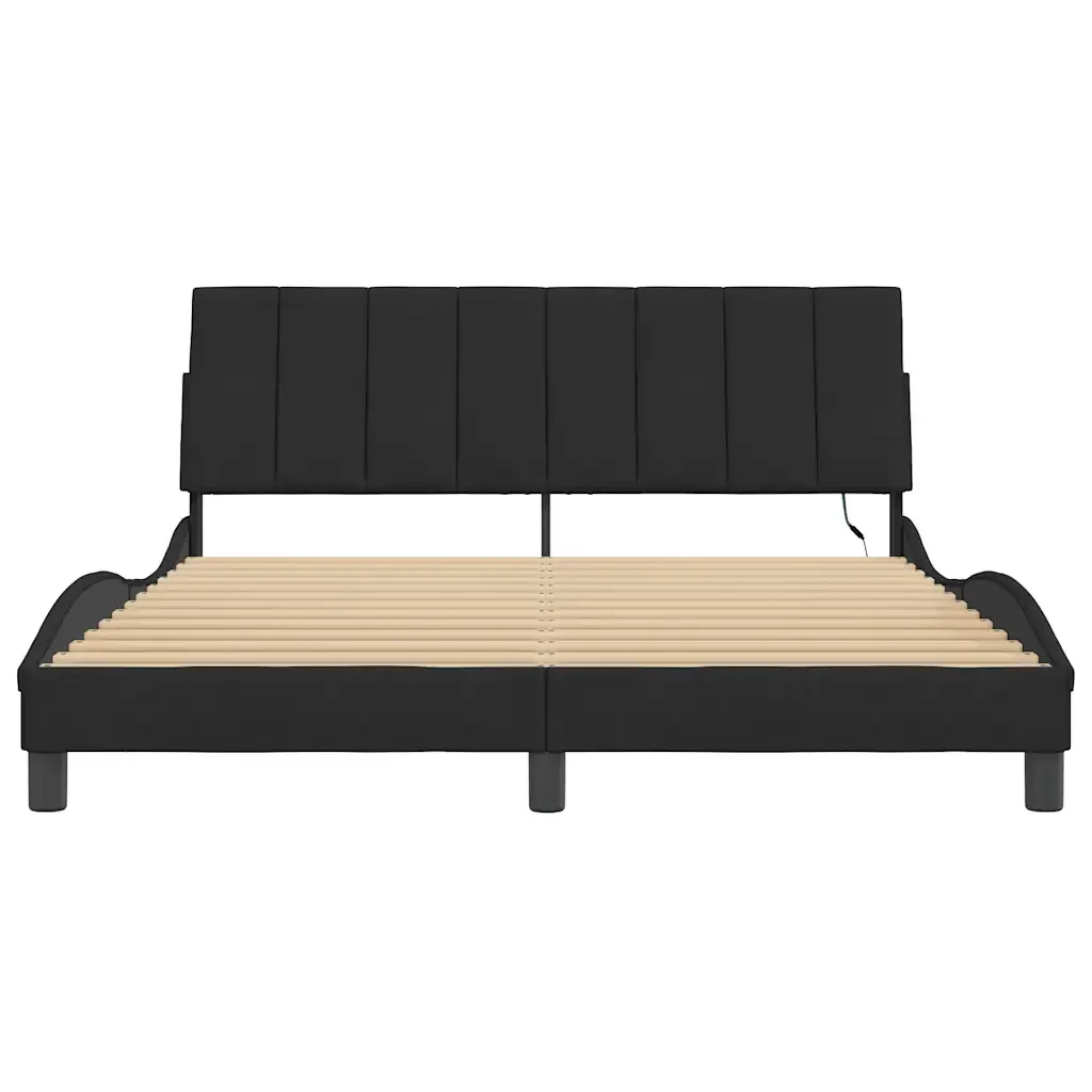 Letto matrimoniale | Letto per adulti | Giroletto con LED senza Materasso Hanko Nero 160x200 cm in Velluto - Image 6