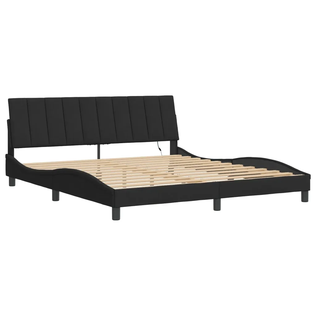 Letto matrimoniale | Letto per adulti | Giroletto con LED senza Materasso Hanko Nero 180x200 cm in Velluto - Image 3