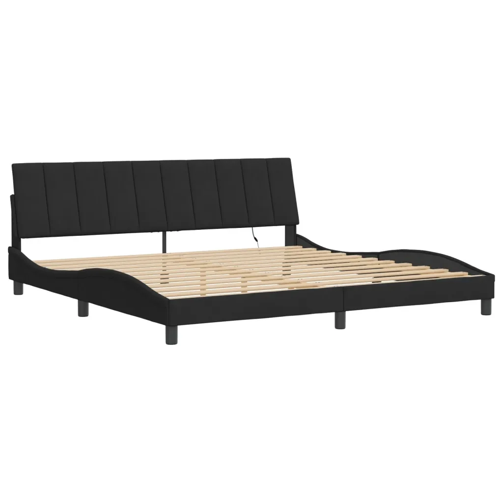 Letto matrimoniale | Letto per adulti | Giroletto con LED senza Materasso Hanko Nero 200x200 cm in Velluto - Image 4