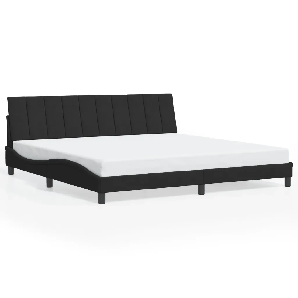 Letto matrimoniale | Letto per adulti | Giroletto con LED senza Materasso Hanko Nero 200x200 cm in Velluto - Image 5