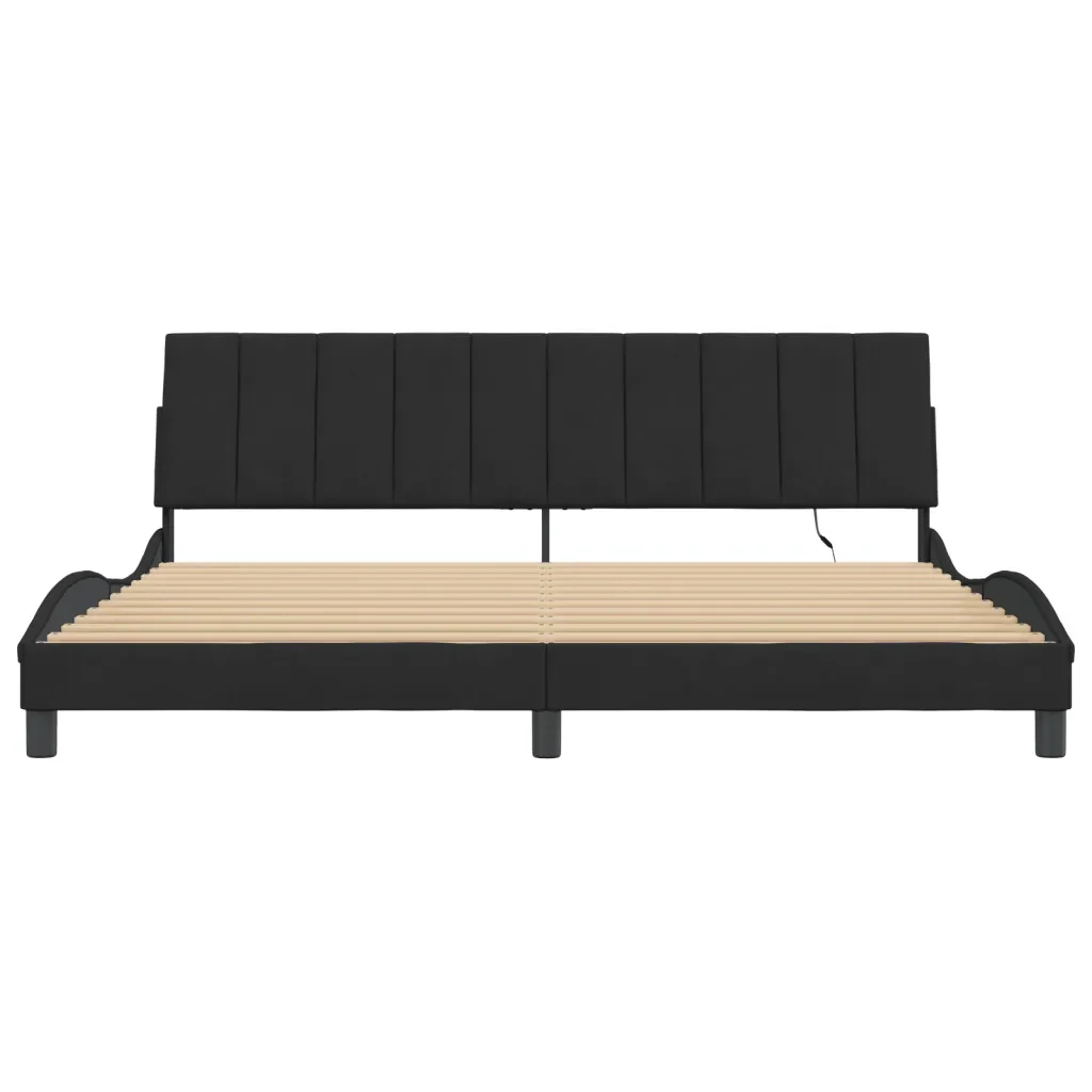 Letto matrimoniale | Letto per adulti | Giroletto con LED senza Materasso Hanko Nero 200x200 cm in Velluto - Image 6