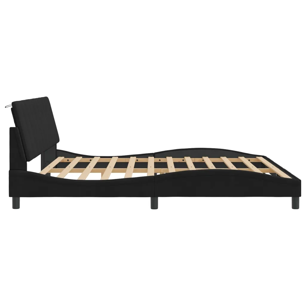 Letto matrimoniale | Letto per adulti | Giroletto con LED senza Materasso Hanko Nero 200x200 cm in Velluto - Image 7