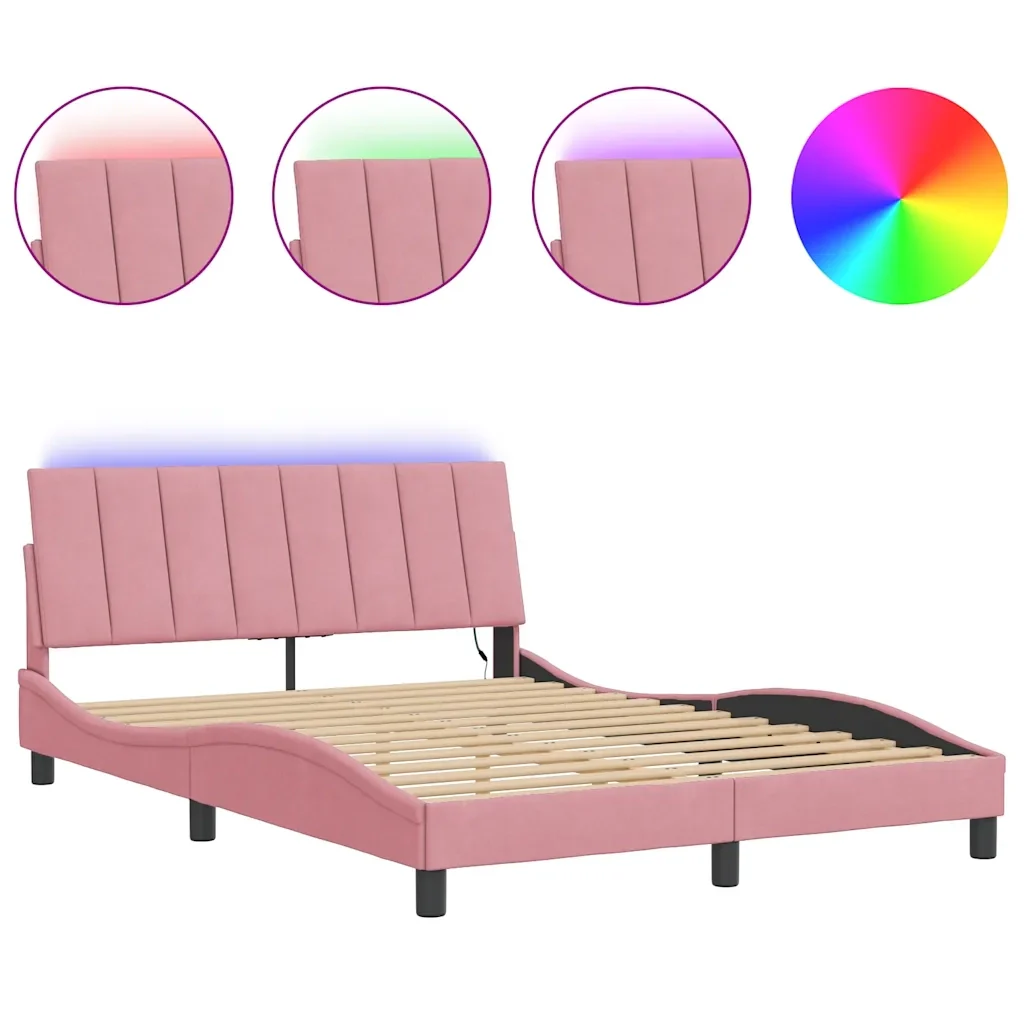 Letto matrimoniale | Letto per adulti | Giroletto con LED senza Materasso Hanko Rosa 120x200 cm in Velluto
