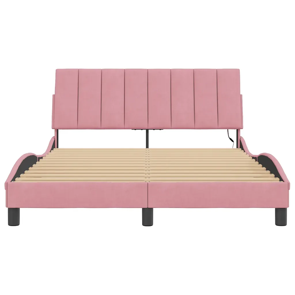 Letto matrimoniale | Letto per adulti | Giroletto con LED senza Materasso Hanko Rosa 120x200 cm in Velluto - Image 6