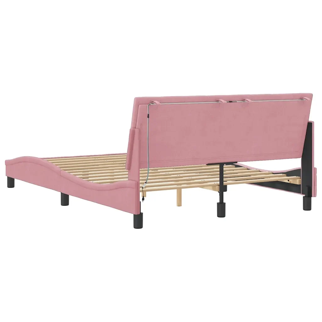 Letto matrimoniale | Letto per adulti | Giroletto con LED senza Materasso Hanko Rosa 120x200 cm in Velluto - Image 8