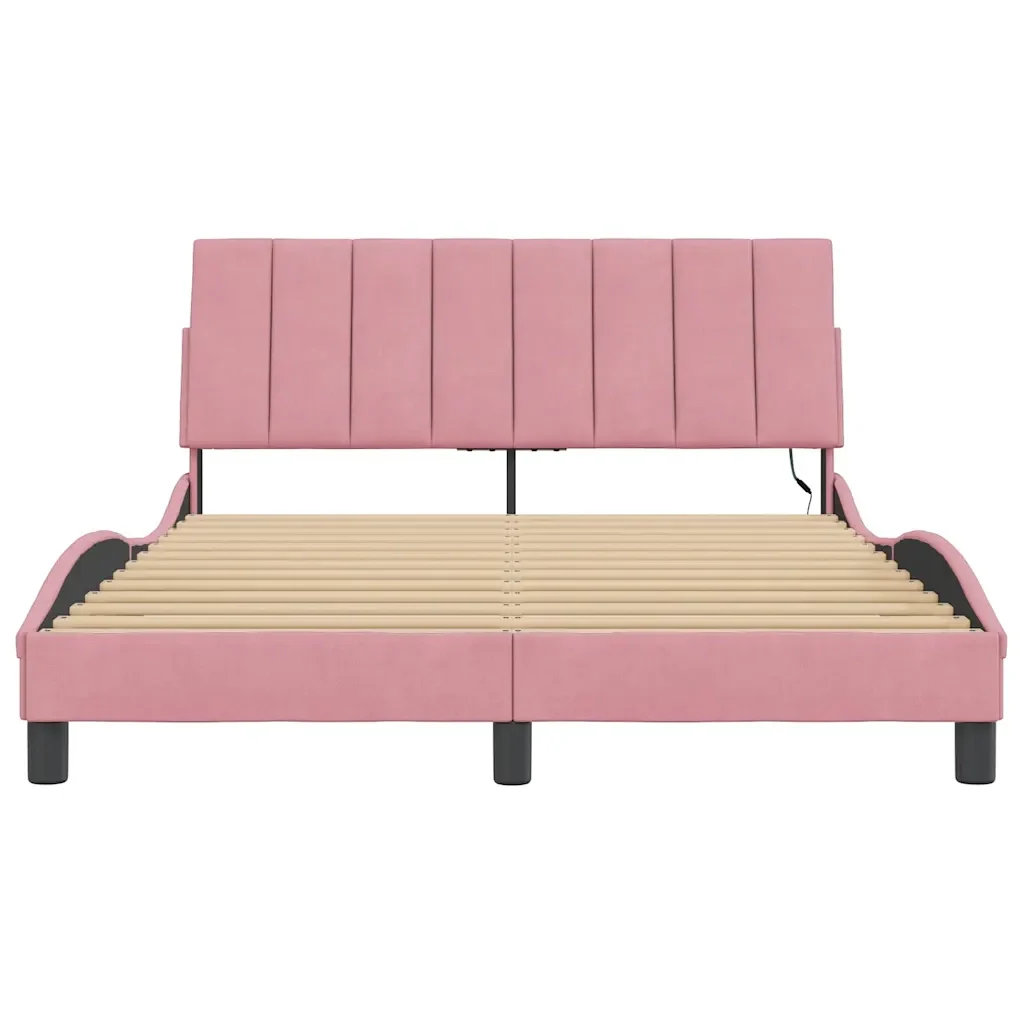 Letto matrimoniale | Letto per adulti | Giroletto con LED senza Materasso Hanko Rosa 140x190 cm in Velluto - Image 6