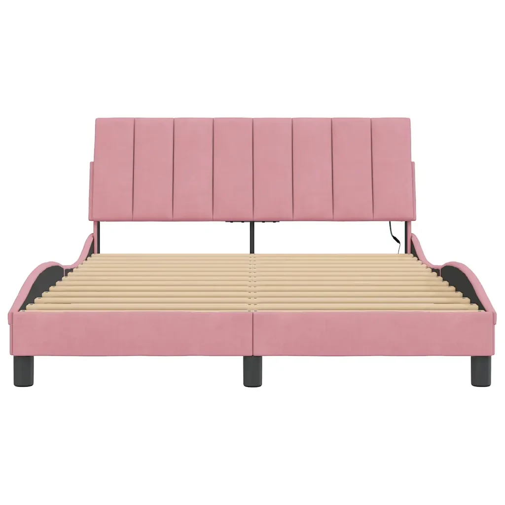 Letto matrimoniale | Letto per adulti | Giroletto con LED senza Materasso Hanko Rosa 140x200 cm in Velluto - Image 6