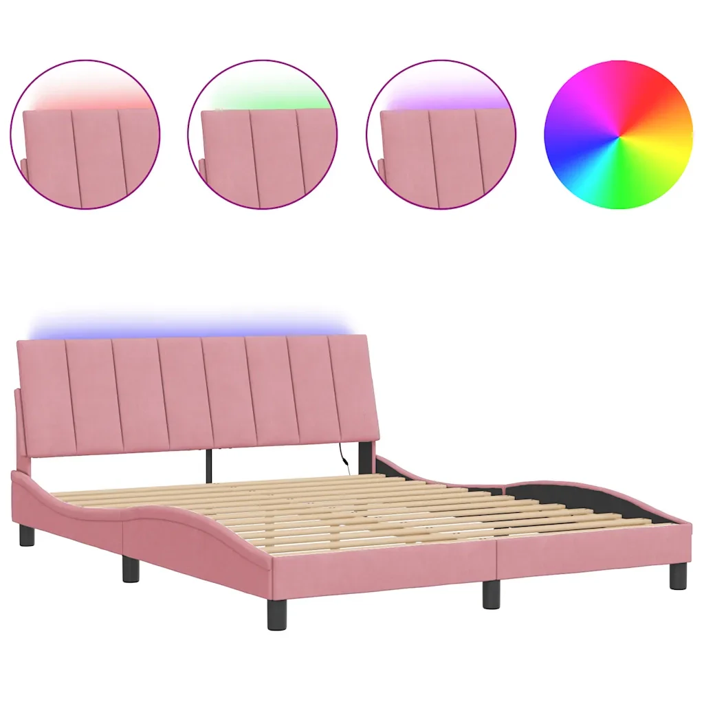 Letto matrimoniale | Letto per adulti | Giroletto con LED senza Materasso Hanko Rosa 160x200 cm in Velluto