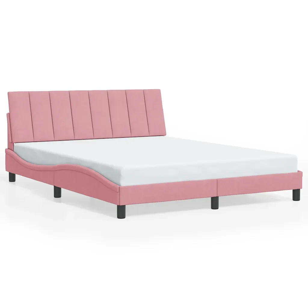 Letto matrimoniale | Letto per adulti | Giroletto con LED senza Materasso Hanko Rosa 160x200 cm in Velluto - Image 5