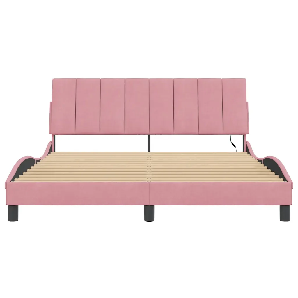 Letto matrimoniale | Letto per adulti | Giroletto con LED senza Materasso Hanko Rosa 160x200 cm in Velluto - Image 6