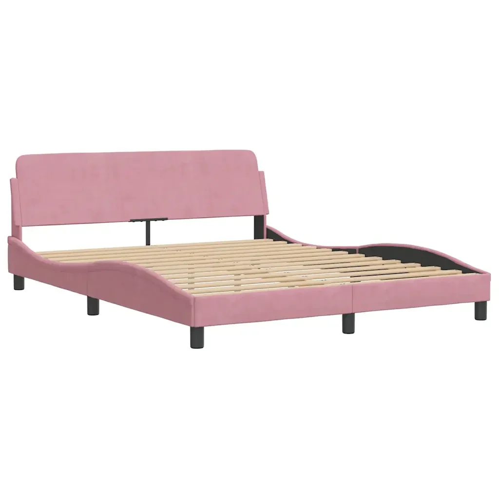 Letto matrimoniale | Letto per adulti | Giroletto con LED senza Materasso Hanko Rosa 160x200 cm in Velluto - Image 9